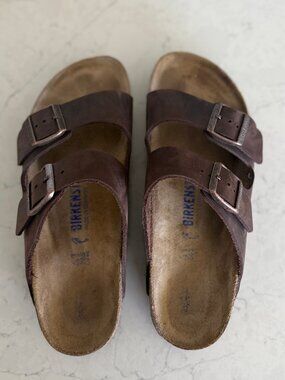 Birkenstock Brown Leather Soft Footbed Arizona Sandals Unisex 41 Men 8 Women 9.5